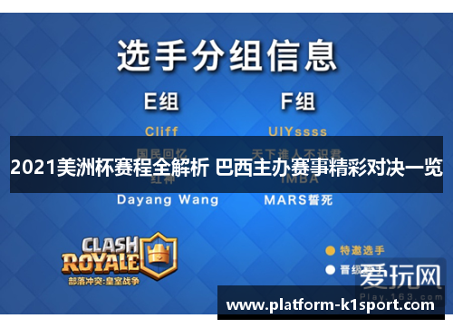 2021美洲杯赛程全解析 巴西主办赛事精彩对决一览